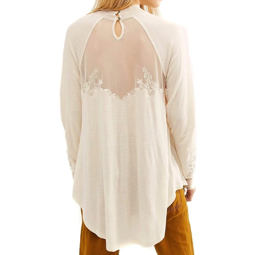 NWT Free People Saheli Embroidered Mesh Floral Top Ecru